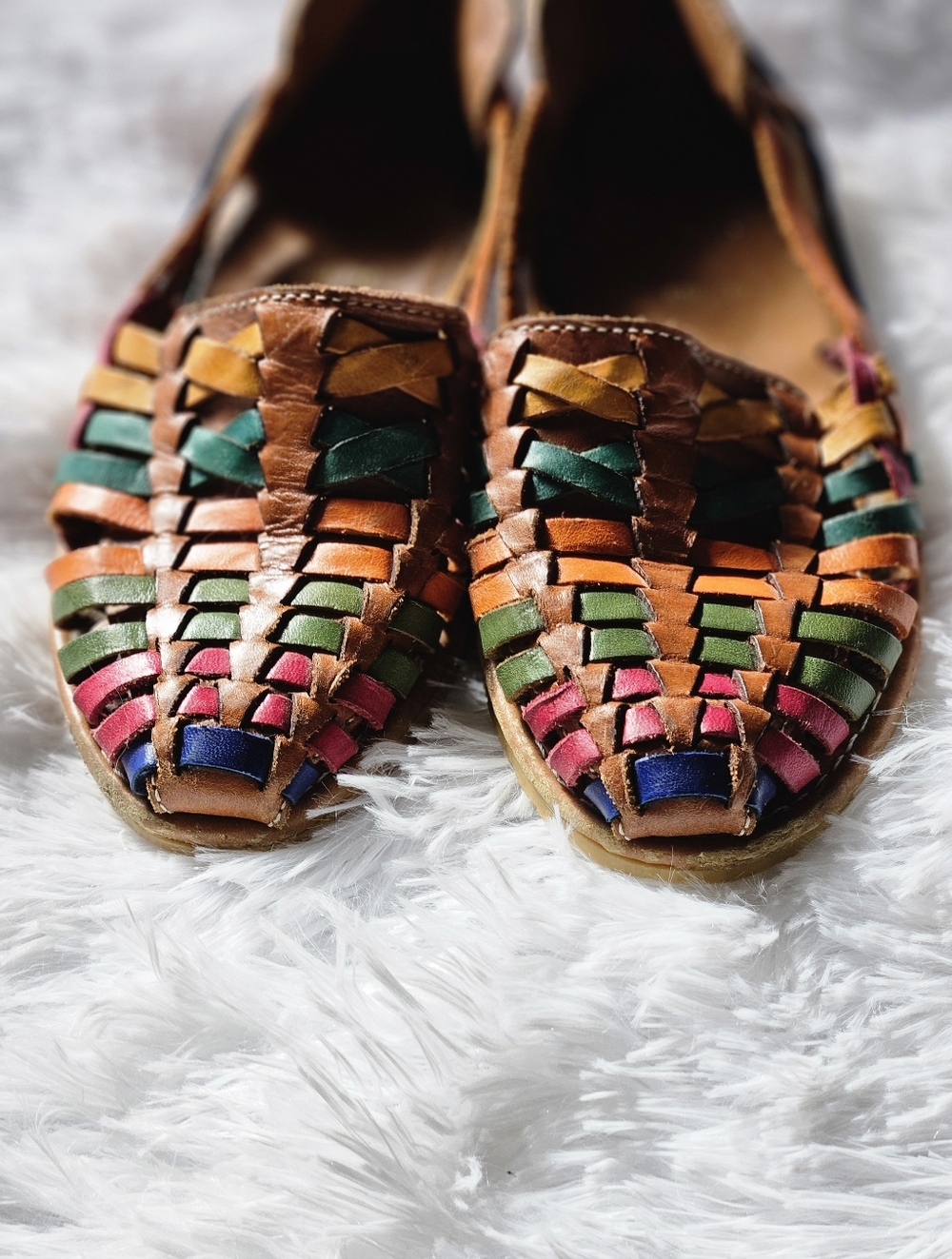 Multi-Color Leather Huarache Flats - Girls 13-1, Made In Mexico